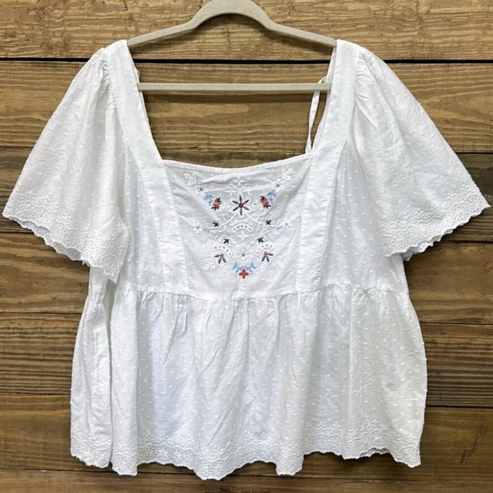 Old Navy Embroidered Peasant Eyelet Blouse White Women's Size M